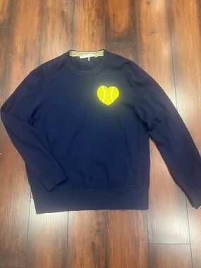 Trina Turk Navy Crewneck with Yellow Tennis Heart Motif